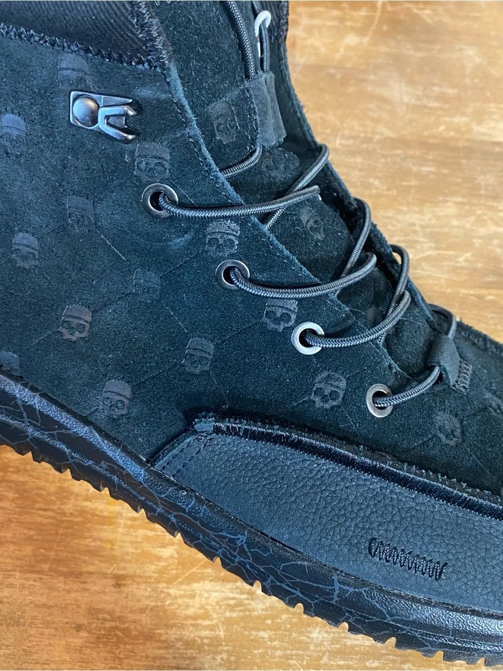 Hey Dude X Jelly Roll Suede Boots Bradley Black Skull Print - Size 11